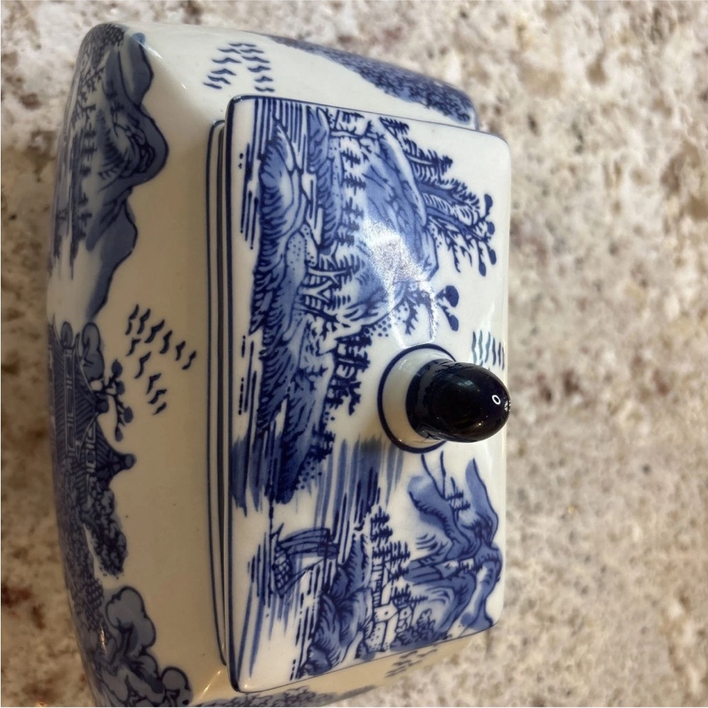 Chinese Blue & White Porcelain Lidded Dish Bowl Toureen Box Mountain Scene Nice - Picture 4 of 5